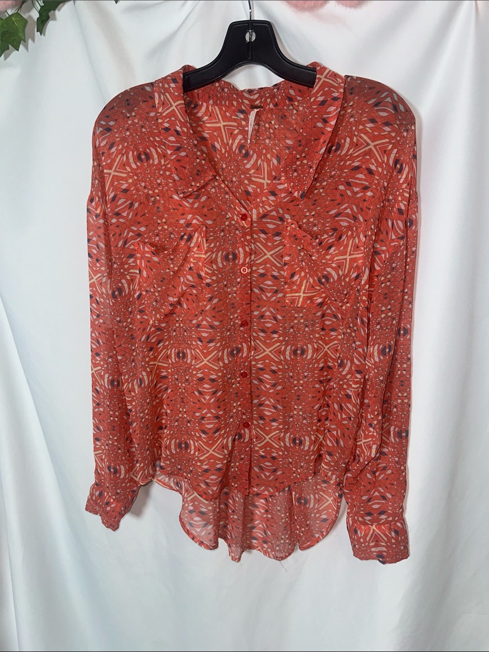 Free people Women's coral Patterned Button-Front Blouse